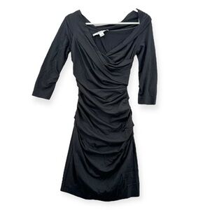 Diane Von Furstenberg Black RuchedDraped Asymmetrical Shoulder Dress